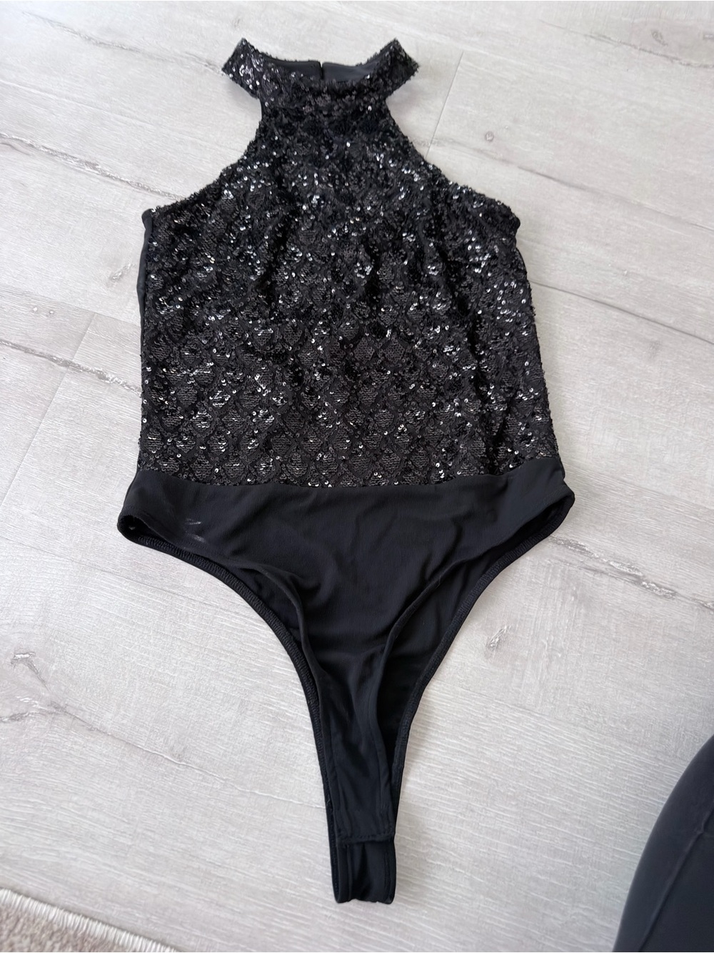 Heartloom Black Sequin High-Neck One-Piece Bodysuit